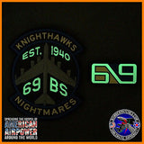 69th Bomb Squadron Knighthawks PVC GLOW IN THE DARK Morale Patch and Tab set
