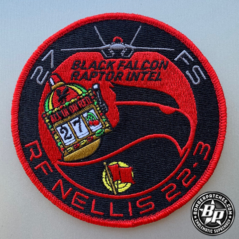 27th Fighter Squadron Black Falcon Raptor Intel, F-22 Raptor, Red Flag 22-3 Embroidered