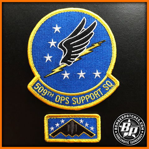 509TH OPERATIONS SUPPORT SQUADRON PATCH AND TAB SET, CURRENT, B-2 WHITEMAN AFB