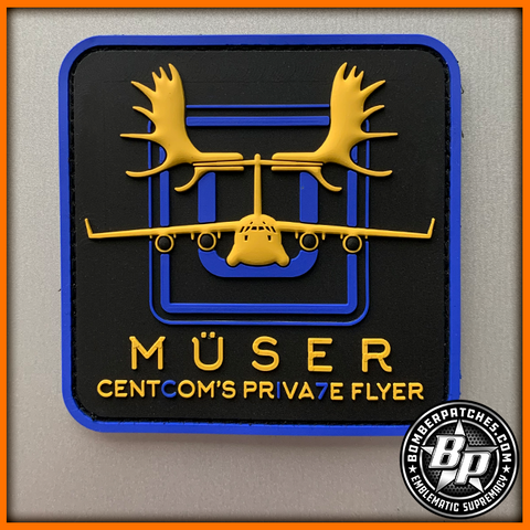 816th Expeditionary Airlift Squadron "Muser" Patch, C-17 Globemaster III, Blue/Gold