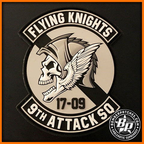 9TH ATTACK SQUADRON FLYING KNIGHTS CLASS 17-09 PVC PATCH, MQ-9 REAPER HOLLOMAN