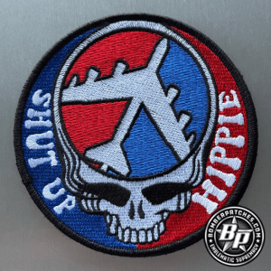 Dead Head Shut Up Hippie B-52 Morale Patch, Red White & Blue, Embroidered
